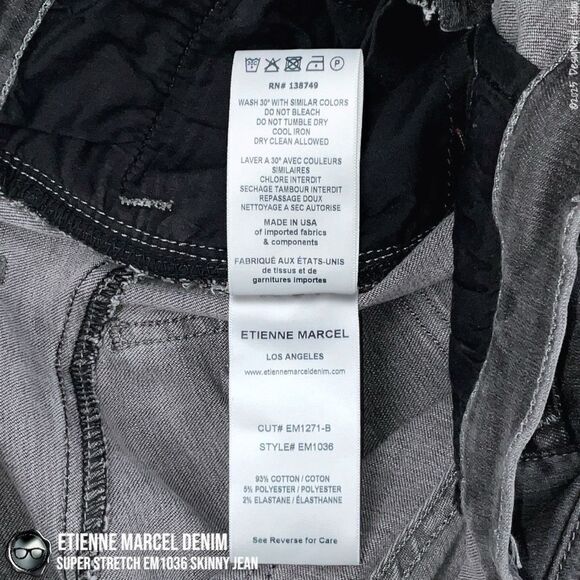 ETIENNE MARCEL DENIM SUPER STRETCH SKINNY MULTI ZIP JEANS EM1036 IN GREY SIZE 24 - Picture 13 of 16